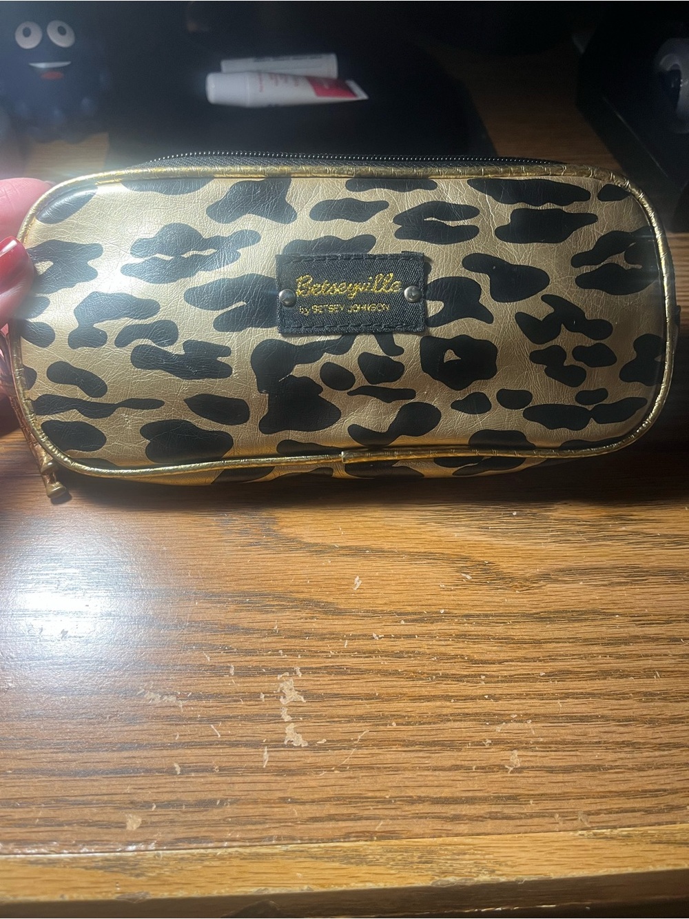 Betsey Johnson Gold and Black Leopard Cosmetic Pouch